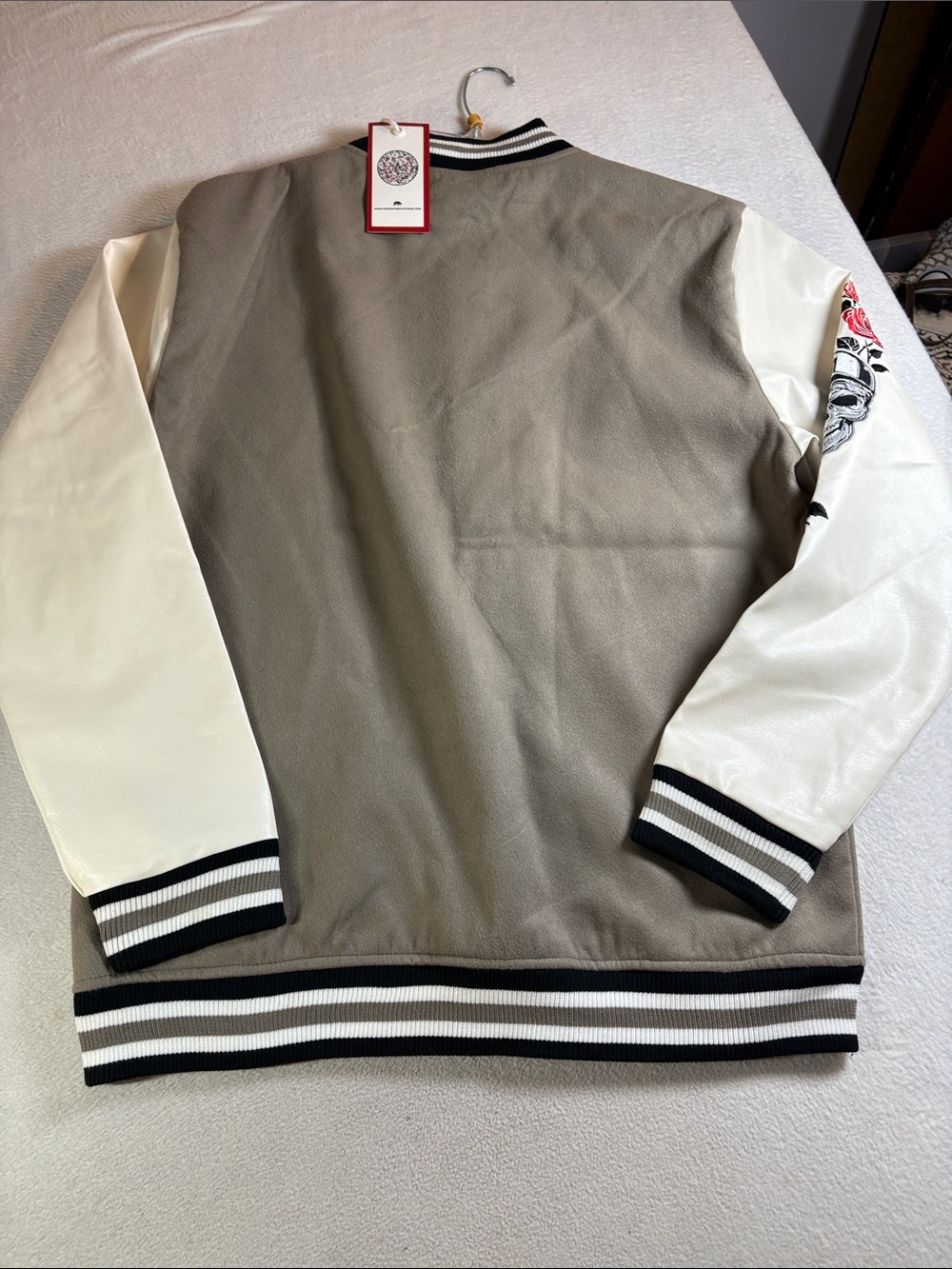 Ring of Fire Olive and White Embroidered Varsity Jacket - Picture 9 of 9